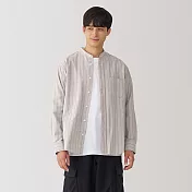 【MUJI 無印良品】男水洗牛津布立領長袖襯衫 S 深藍直紋