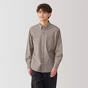 【MUJI 無印良品】男水洗牛津布扣領長袖襯衫 S 灰棕