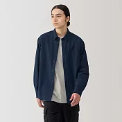 【MUJI 無印良品】男水洗牛津布扣領長袖襯衫 S 深藍