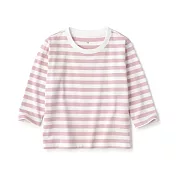 【MUJI 無印良品】幼兒容易穿脫圓領長袖T恤 80 淺粉橫紋