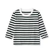 【MUJI 無印良品】幼兒容易穿脫圓領長袖T恤 80 黑橫紋