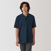 【MUJI 無印良品】男水洗鹿子織短袖POLO衫 S 暗藍