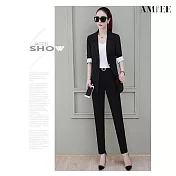 【AMIEE】時尚氣質高級感小西裝外套2件套(KDAQ-9102) M 黑色