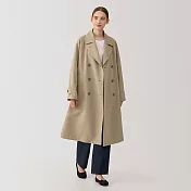 【MUJI 無印良品】女撥水加工雙排扣大衣 M 米色