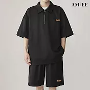 【AMIEE】寬鬆休閒冰絲POLO衫兩件套(男裝/KDAY-A112) 2XL 黑