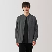 【MUJI 無印良品】男雙面起毛法蘭絨立領長袖襯衫 XL 深灰直紋