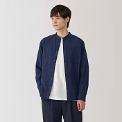 【MUJI 無印良品】男雙面起毛法蘭絨立領長袖襯衫 XS 暗藍直紋