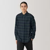 【MUJI 無印良品】男雙面起毛法蘭絨長袖襯衫 S 暗藍格紋
