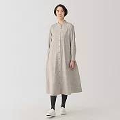 【MUJI 無印良品】女雙面起毛法蘭絨立領長袖洋裝 S 米色格紋