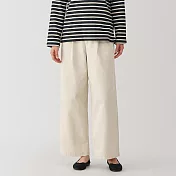 【MUJI 無印良品】女節紗綾織打褶寬版褲 L 象牙白
