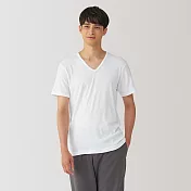 【MUJI 無印良品】男棉保暖V領短袖T恤 M 白色