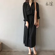 【衣途】輕熟風氣質收腰顯瘦連身裙洋裝(KDDQ-B957) M 黑色