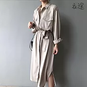 【衣途】輕熟風氣質收腰顯瘦連身裙洋裝(KDDQ-B957) M 淺卡其