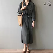 【衣途】輕熟風氣質收腰顯瘦連身裙洋裝(KDDQ-B957) M 深灰色