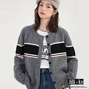 【Jilli~ko】學院風撞色圓領針織開衫 J11922  FREE 灰色