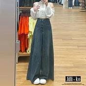 【Jilli~ko】復古喇叭高腰顯瘦闊腿牛仔褲 M L J11809  M 藍色