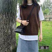 【Jilli~ko】韓版圓領疊穿針織背心 J11928  FREE 咖色