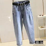 【Jilli~ko】繭型修飾九分蘿蔔牛仔褲 M-XL J11830 M 藍色