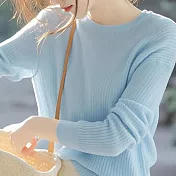 【MsMore】 薄款長袖針織衫減齡時尚慵懶顯瘦短版上衣# 123307 FREE 藍色