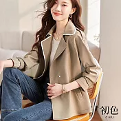 【初色】翻領寬鬆顯瘦韓系雙排扣休閒長袖外套-栗咖色-37688(M-2XL可選) M 栗咖色