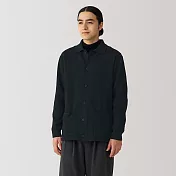 【MUJI 無印良品】男可水洗米蘭諾螺紋襯衫式開襟衫 M 黑色