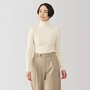 【MUJI 無印良品】女羊毛可水洗高密織高領針織衫 S 柔白