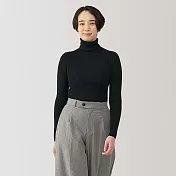 【MUJI 無印良品】女羊毛可水洗高密織高領針織衫 S 黑色