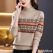 【MsMore】 半高領內搭長袖雪花加厚短版針織毛衣# 123083 FREE 米杏色