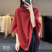 【初色】素色高領百搭寬鬆遮肉顯瘦長袖針織披肩外套女外套-共6色-37954(F可選) F 紅色