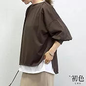 【初色】日系寬鬆圓領純色長袖T恤上衣女上衣-共3色-38311(M-XL可選) M 咖啡色