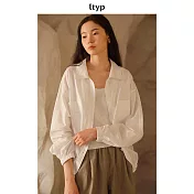 ltyp旅途原品 12週年 鹽縮匹馬棉短襯衫 輕薄透氣休閒抽繩外套女 M L M 荼白色