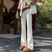 【MsMore】 條絨針織微喇加厚休閒垂感高腰顯瘦微喇長褲# 123451 M 米白色