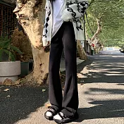 【MsMore】 條絨針織微喇加厚休閒垂感高腰顯瘦微喇長褲# 123451 M 黑色