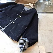 【初色】日系雙面兩穿寬鬆顯瘦格紋單排釦長袖外套女外套-藍色-38027(M-XL可選) M 藍色