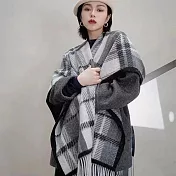 【AnZa】毛呢英倫風格紋流蘇圍巾外套斗篷披肩(3色) FREE 灰色