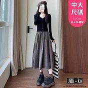 【Jilli~ko】糯米裙女高腰顯瘦傘裙A字中長學院風針織半身裙 J11975  FREE 咖色