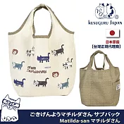 【Kusuguru Japan】日本眼鏡貓 寬口型手提外出包 -Matilda款帆布厚底手提包 外出購物包 -淡綠色