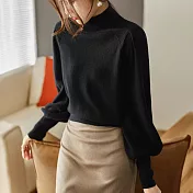 【MsMore】 半高領毛衣修身洋氣內搭羊毛針織長袖短版上衣# 123422 FREE 黑色