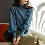 【MsMore】 半高領毛衣修身洋氣內搭羊毛針織長袖短版上衣# 123422 FREE 藍色