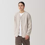 【MUJI 無印良品】男再生刷毛開襟衫 XL 淺米