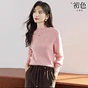 【初色】保暖內搭純色半高領長袖毛衣針織衫上衣女上衣-共4色-38443(F可選) F 粉色