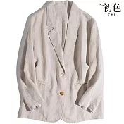 【初色】文藝風素色寬鬆西裝領長袖西服外套女外套-共6色-38527(M-2XL可選) M 杏色