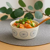 【日本Minoru】Moco優雅煙花 陶瓷餐碗280ml ‧ 杏白藍