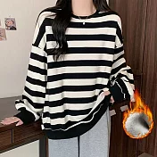 【言】加厚加絨世博絨寬條紋上衣(2色) FREE 黑色條紋