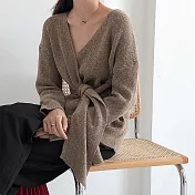 【言】設計款綁腰帶針織開衫(2色) FREE 摩卡色