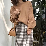【言】蝙蝠袖領束袖寬鬆針織毛衣 FREE 可可色