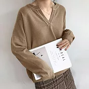 【言】圓V領寬鬆針織衫 FREE 摩卡色