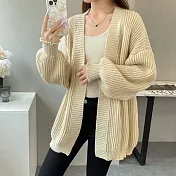 【MsMore】 韓國chic寬鬆休閒慵懶百搭中長款毛衣開衫長袖保暖外套# 123698 FREE 杏色