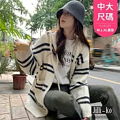 【Jilli~ko】連帽條紋針織開衫女寬鬆慵懶風軟糯毛衣 J11964 FREE 白色