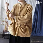 【初色】韓版復古純色寬鬆盤扣口袋立領外套女外套-共3色-37641(M-2XL可選) M 卡其色